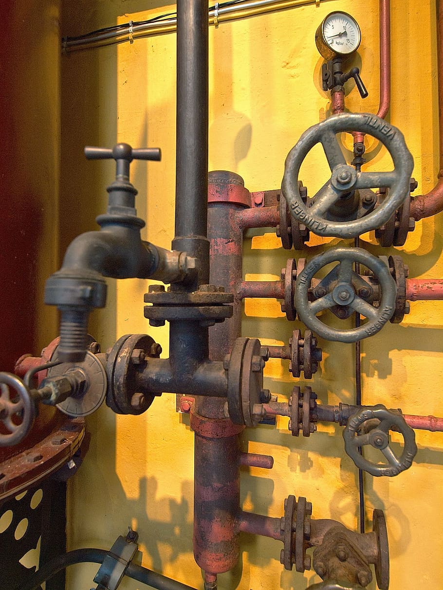 machine, piping, valves, measure, pressure gauge, grain distillery, HD wallpaper