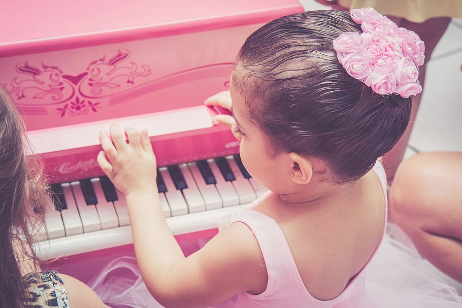 girl playing pink piano toy, Disney, Ballet Dancer, Child, pink color