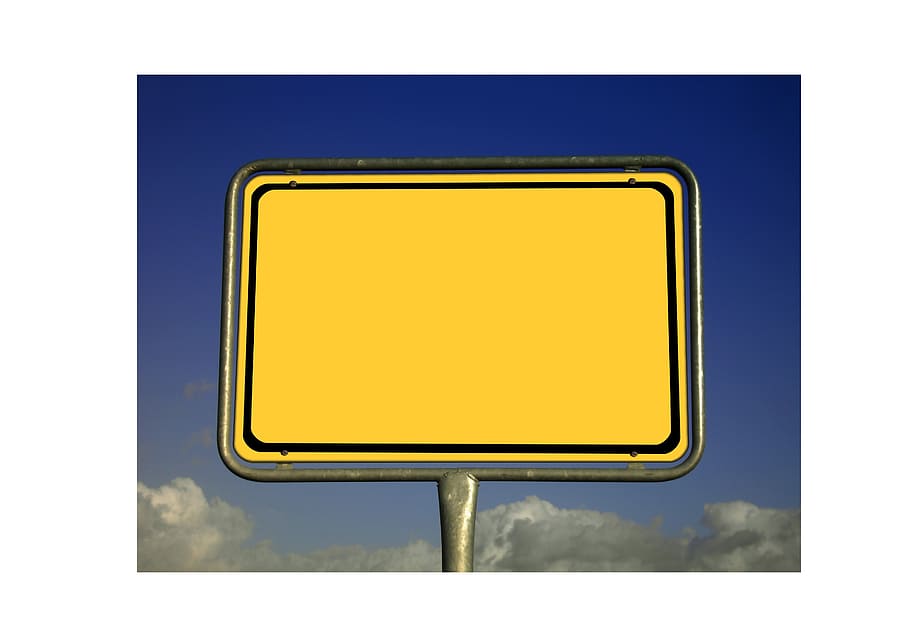 yellow signage board, shield, directory, signposts, sky, clouds, HD wallpaper