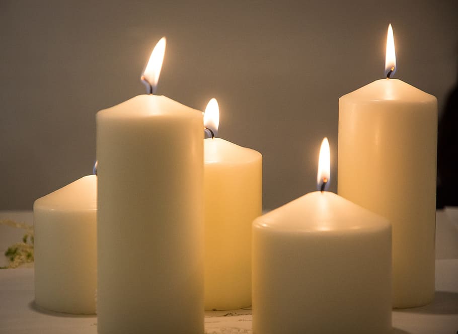 photo of lighted pillar candles, White, Clam, bright, burn HD wallpaper