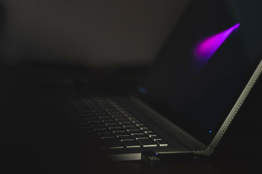 gray laptop computer turned on showing wallpaper, browser, research HD wallpaper