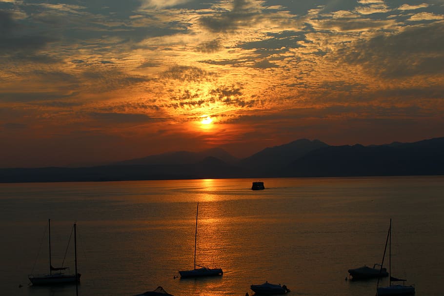 garda, sunset, evening, mood, lake, abendstimmung, romance HD wallpaper