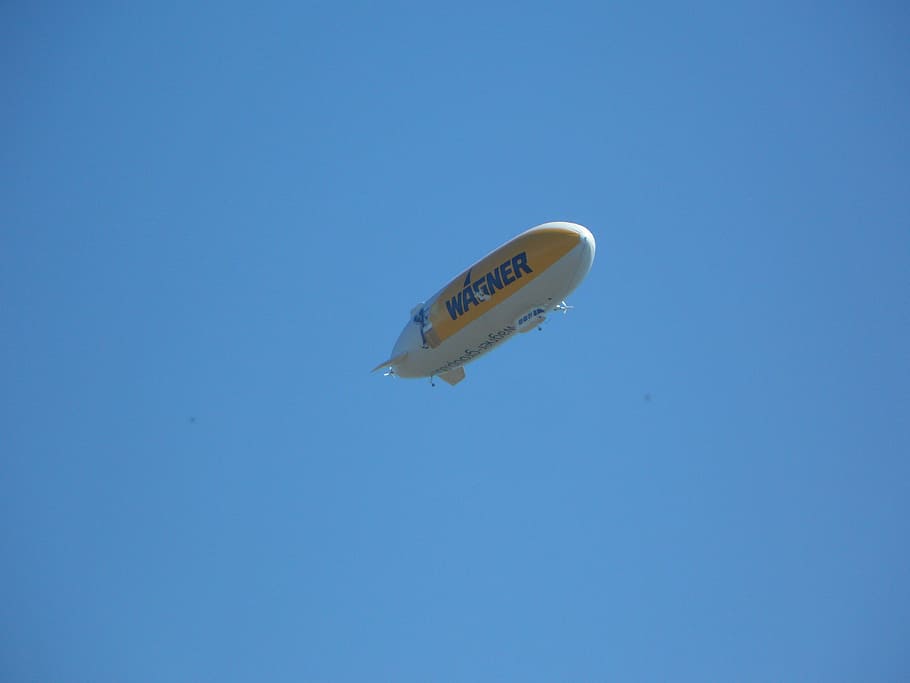 zeppelin, airship, float, fly balloon, sky, blue, clear sky HD wallpaper