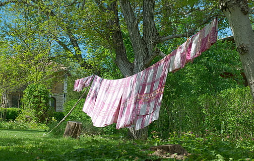 white and red blankets hanged, Laundry, Spring, Clothes, Wash HD wallpaper