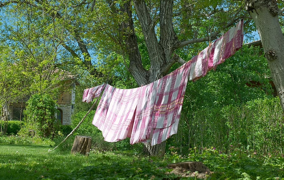 white and red blankets hanged, Laundry, Spring, Clothes, Wash
