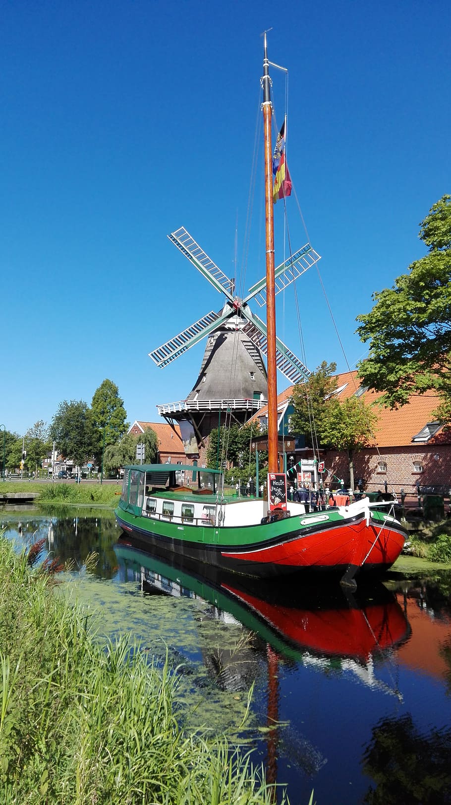 windmill, channels, ship, holiday, water, nautical vessel, mode of transportation HD wallpaper