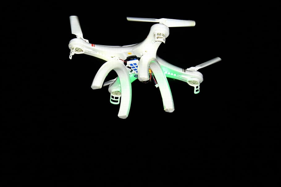 Drone, Flight, Fly, Rotor, Aircraft, night, lighting, lights HD wallpaper
