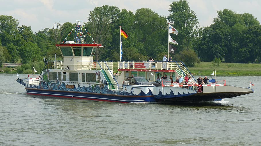 ferry, ship, boot, rhine, crossing, water, river, düsseldorf HD wallpaper