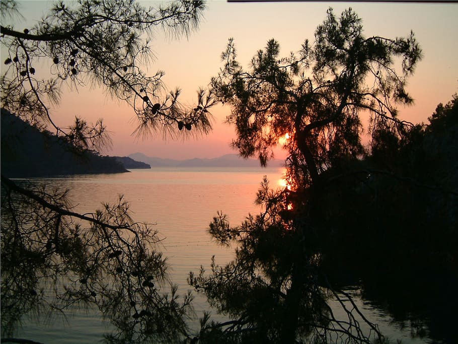 sunset, evening sky, afterglow, turkey, sea, holiday, turkish riviera, HD wallpaper