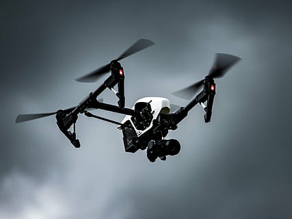 turned on white and black drone, multicopter, quadrocopter HD wallpaper