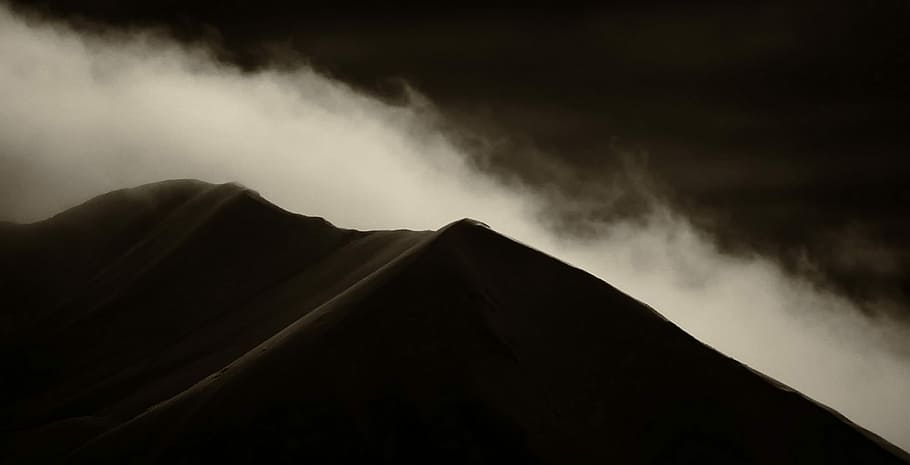 silhouette photo of mountain, untitled, clouds, cloudy, dark HD wallpaper