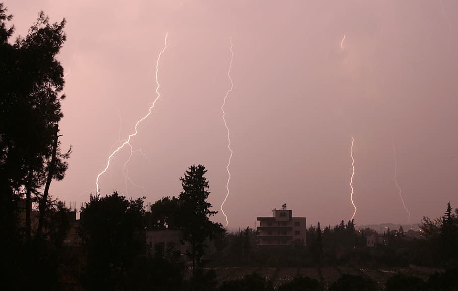 lightning, night, thunder, rain, sky, power in nature, storm HD wallpaper