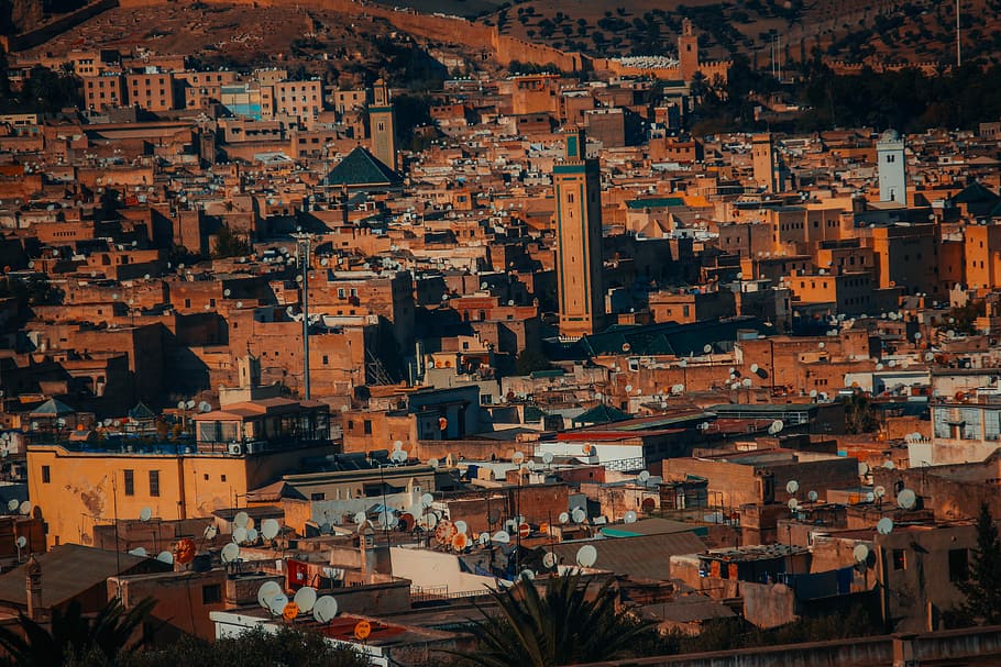 In fes city, bird's eyeview of houses during daytime, urban, skyscraper