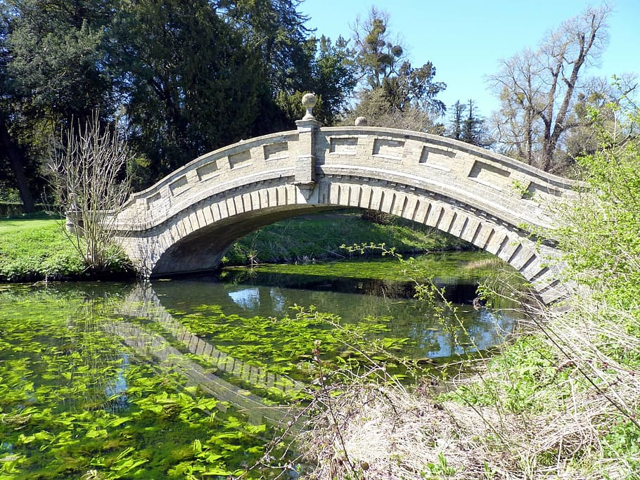 grey concrete bridge, water, chinese, stone, english heritage HD wallpaper