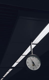 analog clock at 5:55, round gray framed analog wall clock at 04:55 HD wallpaper