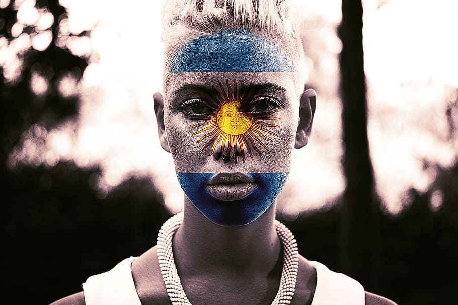 man face painted by flag of Argentina, portrait, human, woman, HD wallpaper