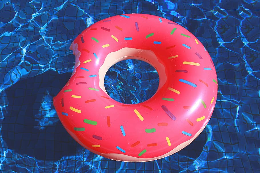 bitten donut inflatable floater, blue, food, snack, red, no people HD wallpaper
