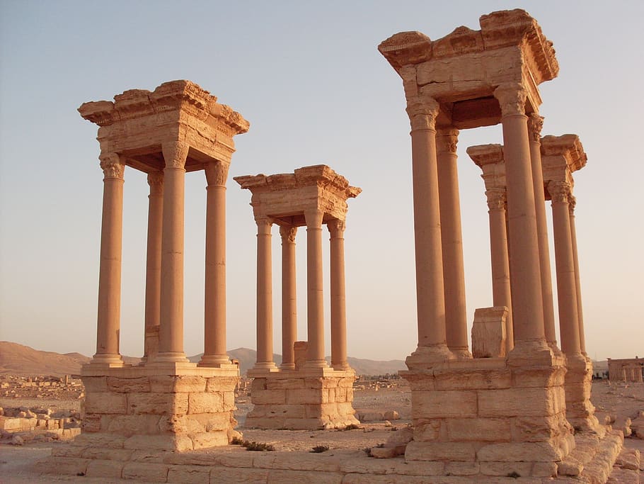 palmyra, rome, syria, colonnade, excavations, arhitecture, desert, HD wallpaper