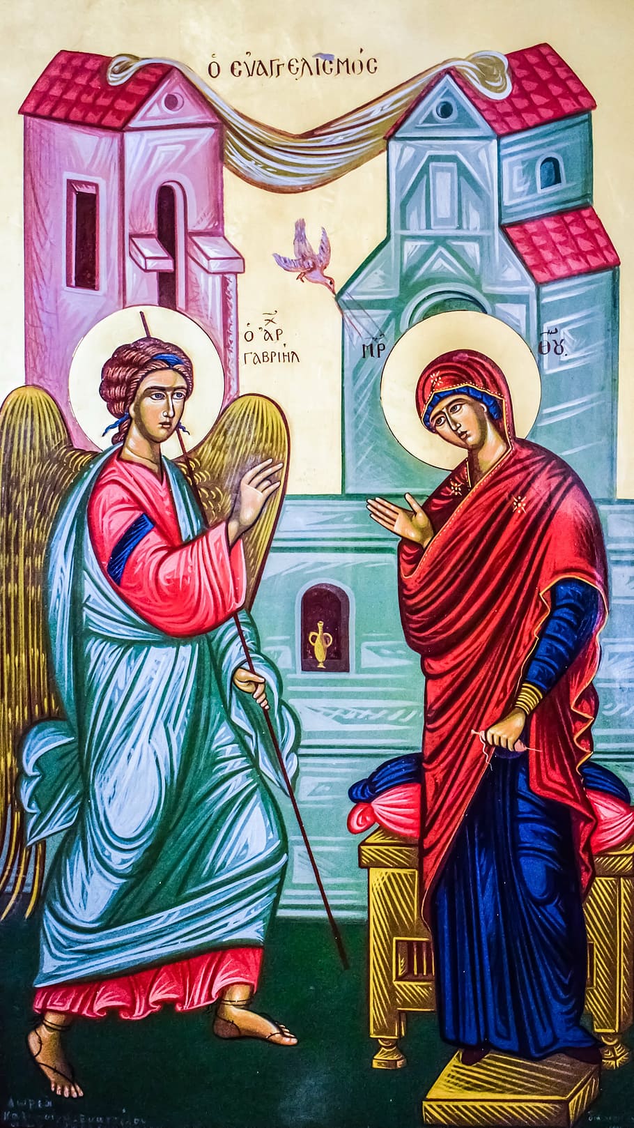 angel and saint illustration, the annunciation, virgin mary, archangel gabriel, HD wallpaper