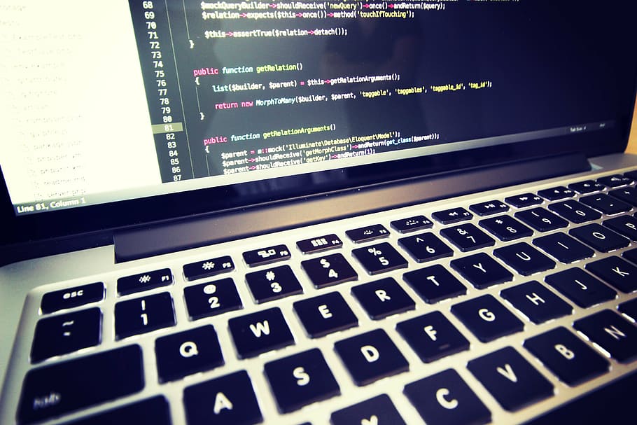 black and gray turned on laptop computer, coding, macbook, keyboard HD wallpaper