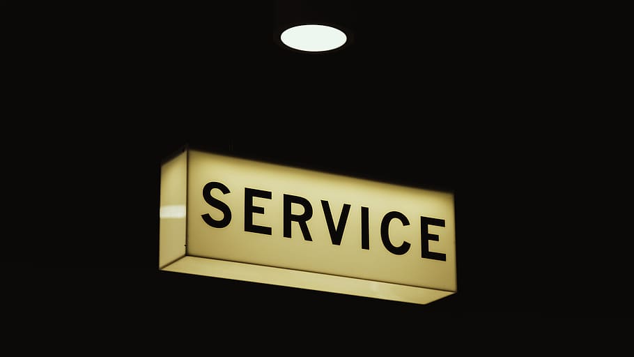 yellow and black Service lighted signage, untitled, word, letter
