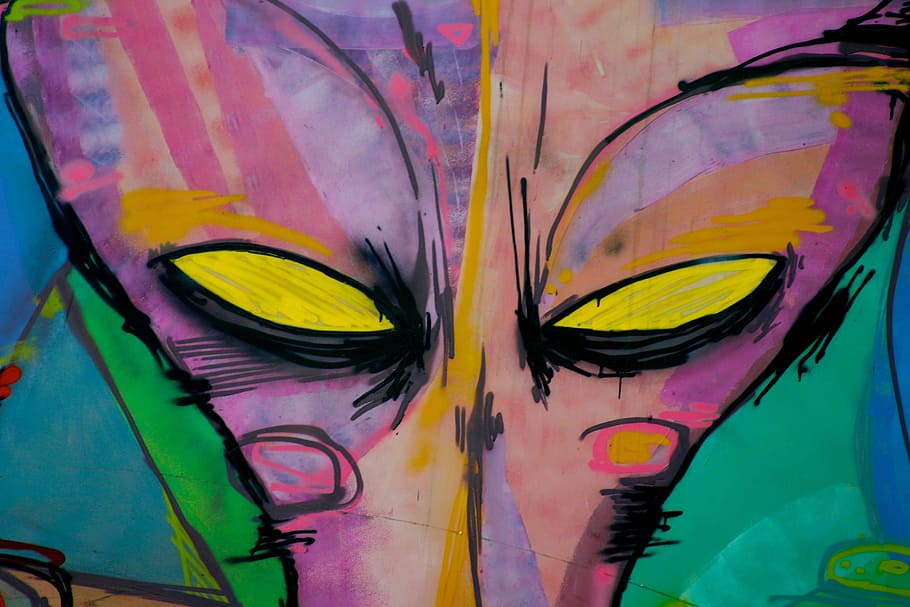 Alien, Eyes, Graffiti, Face, Creature, monster, galaxy, fiction HD wallpaper