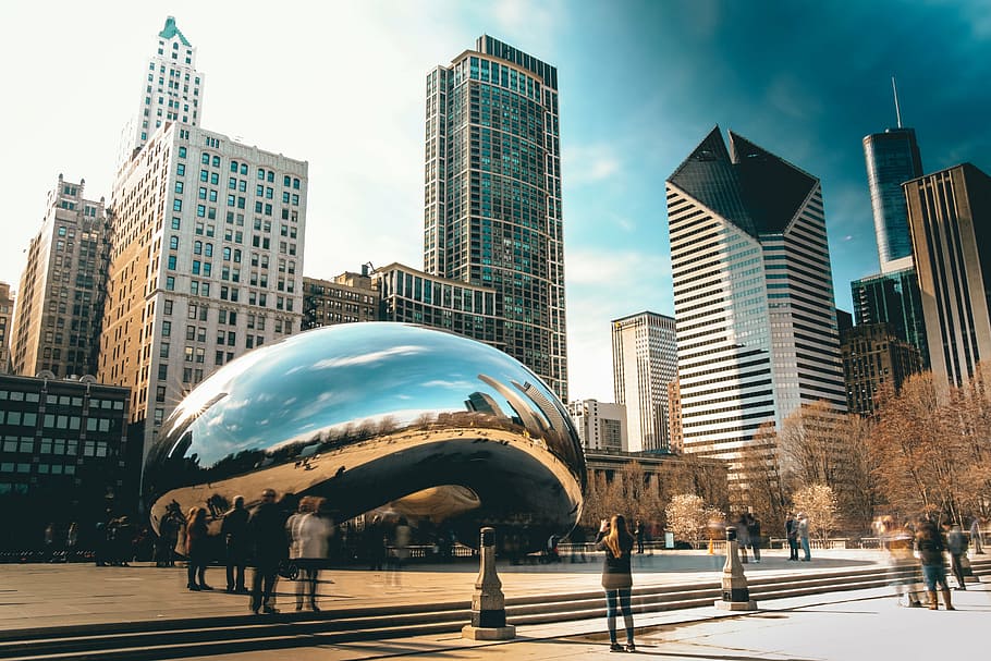 people standing near Cloud Gate at Chicago, architecture, building HD wallpaper