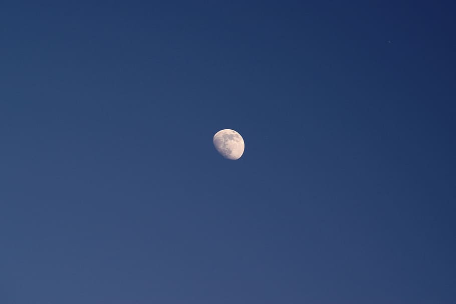 moon, half, sky, blue, sharp, summer, setting, space, clear sky HD wallpaper