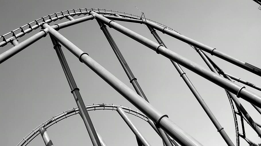 Fair, Mountain, Speed, Fun, roller coaster, rides, no people HD wallpaper