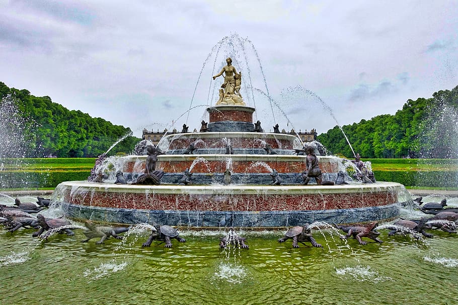 Fountain, Water, Splash, Wet, Spray, herrencheimsee, famous Place HD wallpaper