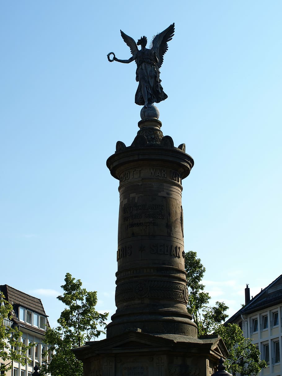 siegburg germany, siegessäule, angel, sky, pillar, statue, HD wallpaper