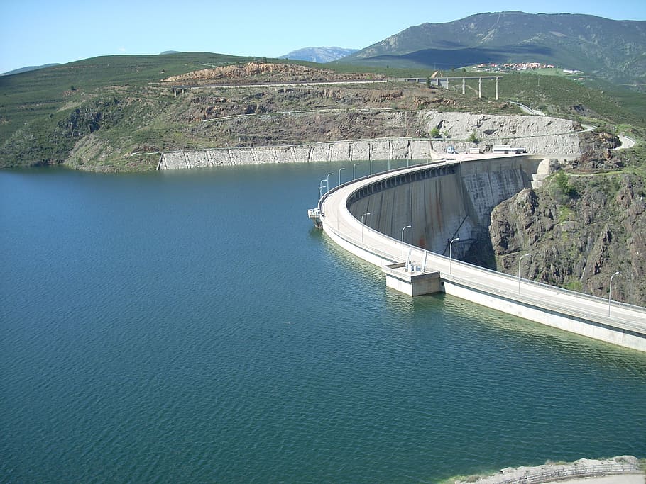 dam, river, water, spain, madrid, atazar, mountain, hydroelectric power HD wallpaper