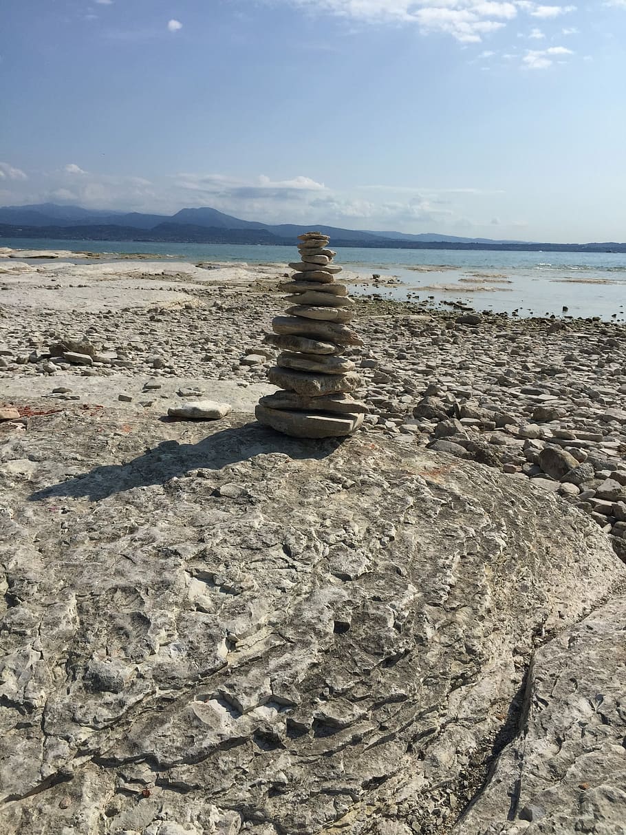 Stone, Tower, Tower, Beach, sea, sky, cloud - sky, nature, outdoors HD wallpaper