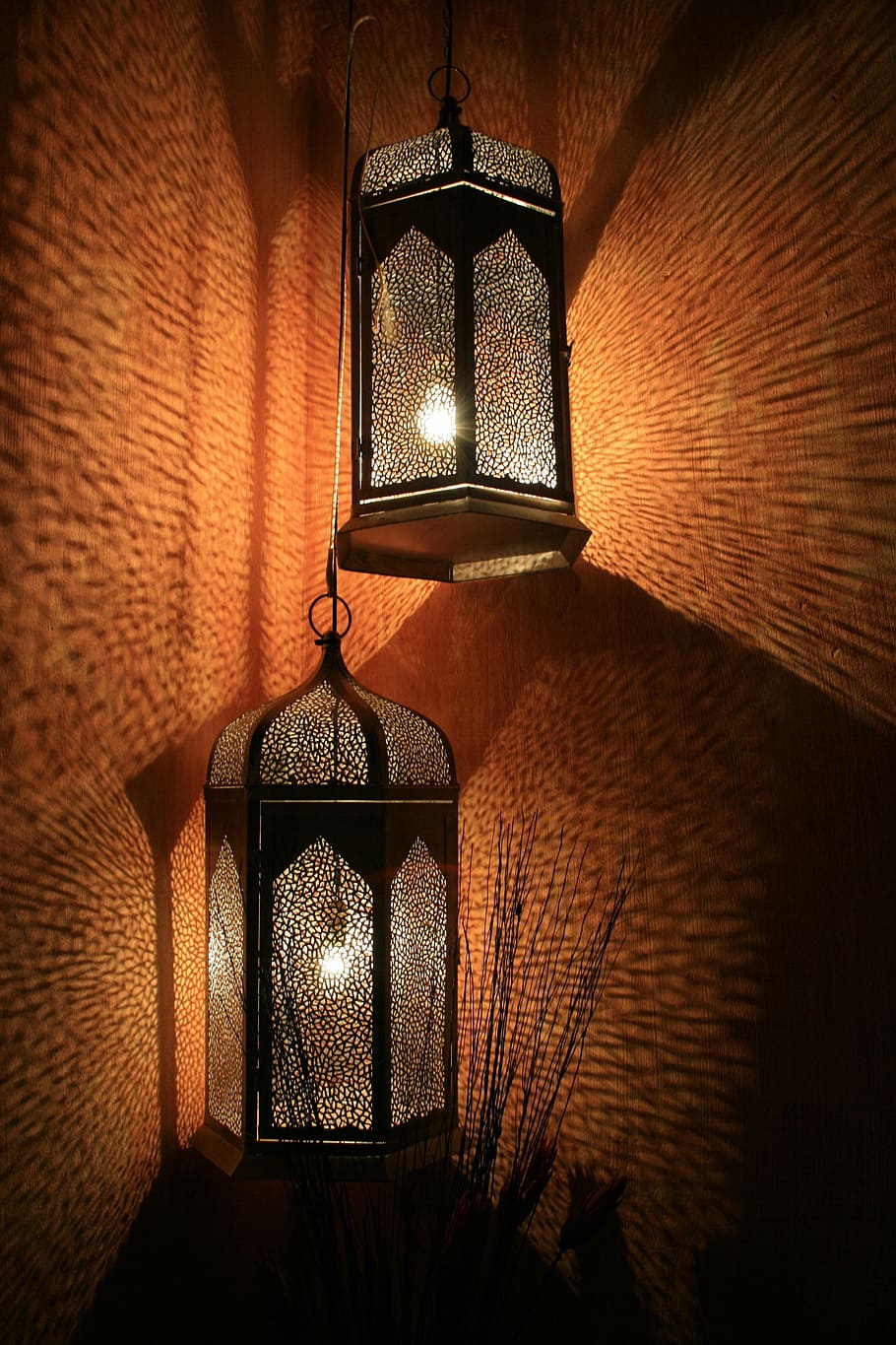 two turned on candle lanterns, lamps, decorative, diffused light HD wallpaper