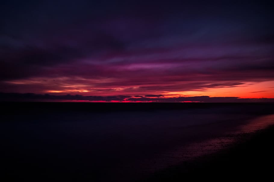 sea, sunset, beach sunset, sky, cloud - sky, dramatic sky, scenics - nature HD wallpaper