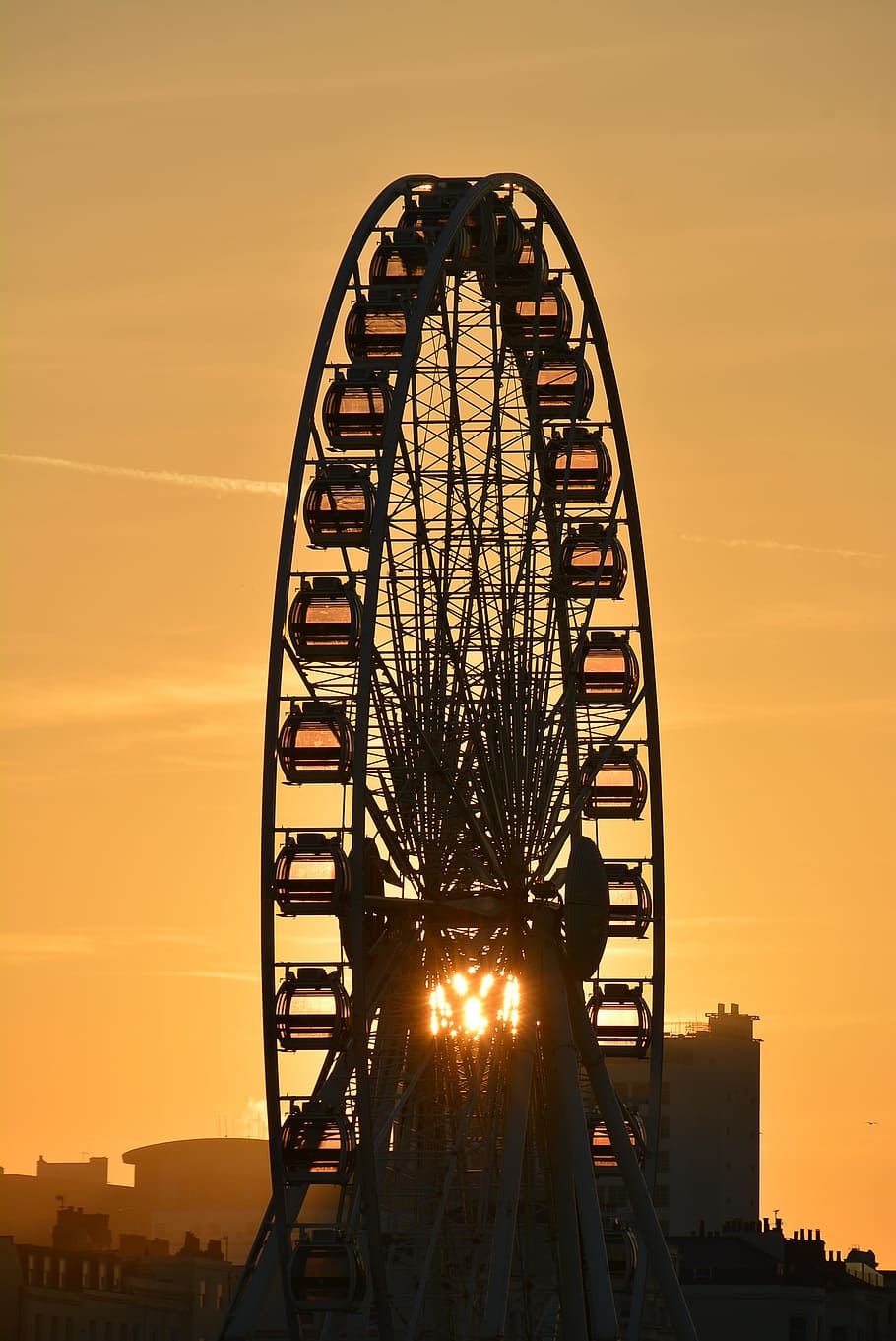 brighton, wheel, england, fun, silhouette, sussex, ferris, sunset HD wallpaper