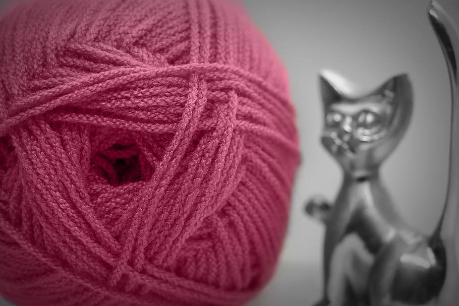cat, crochet, pink, close-up, indoors, wool, craft, art and craft HD wallpaper