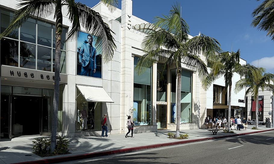 white painted building at daytime, rodeo drive, shopping, beverly hills, HD wallpaper