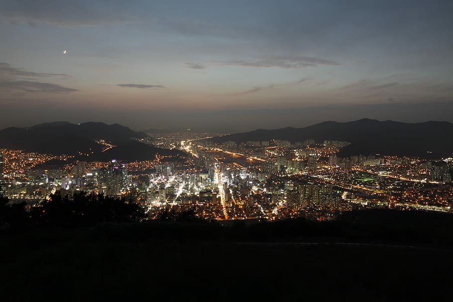 Busan, Korea, hwangryungsan, cityscape, architecture, illuminated, HD wallpaper