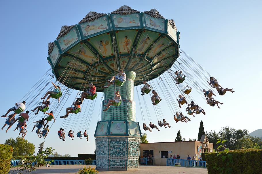 carousel, swing, party, amusement park, amusement park ride HD wallpaper