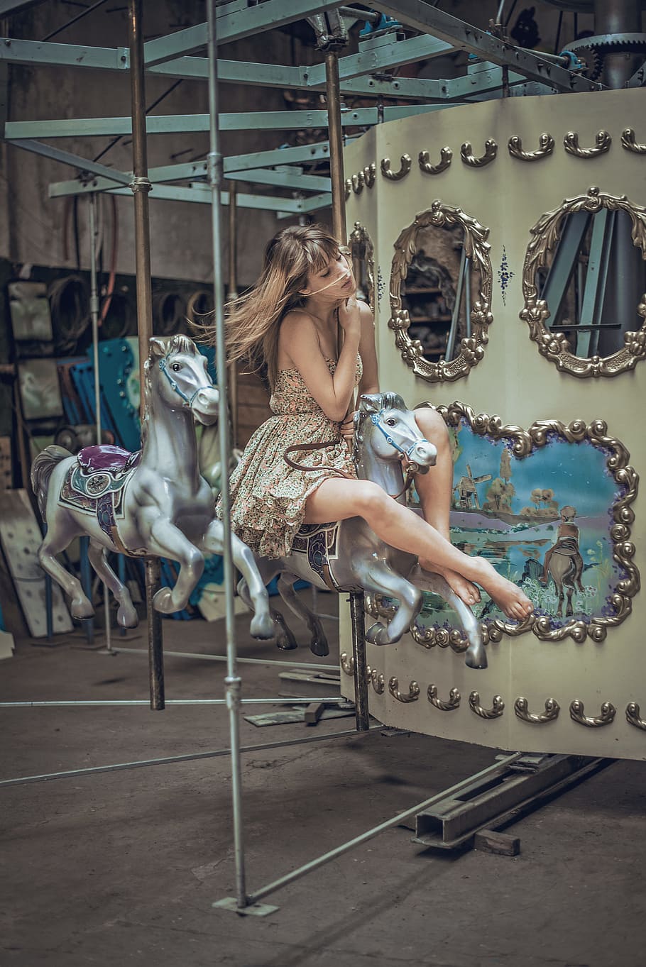 woman riding carousel, women, people, caucasian Ethnicity, females HD wallpaper