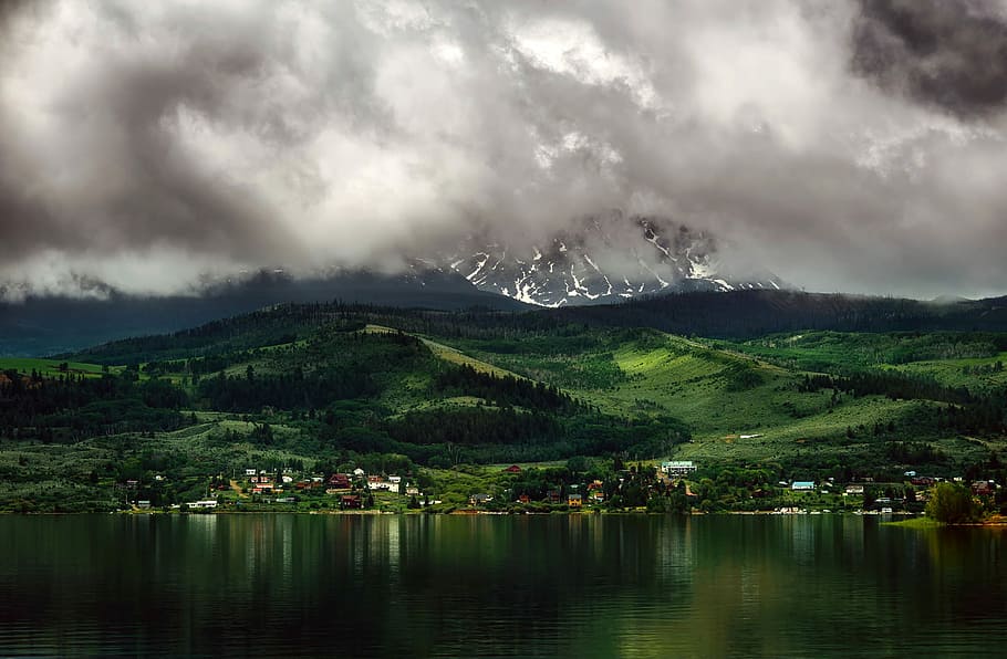 Clouds over the lake and mountains in Colorado, beautiful, hills, HD wallpaper