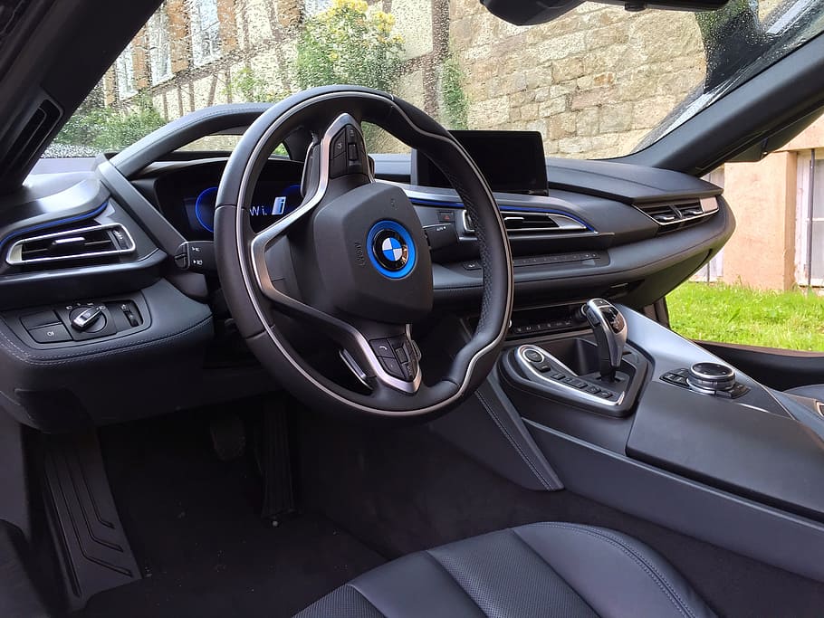 black BMW car interior, sports car, road, clouds, auto, super sports car, HD wallpaper