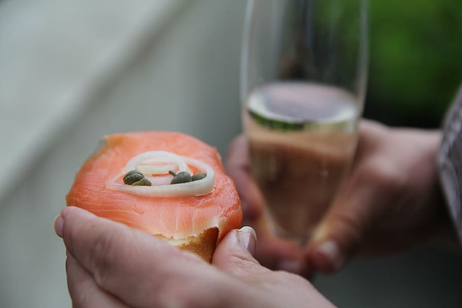 aperitif, salmon, champagne, birthday, beverages, glasses, abut, HD wallpaper