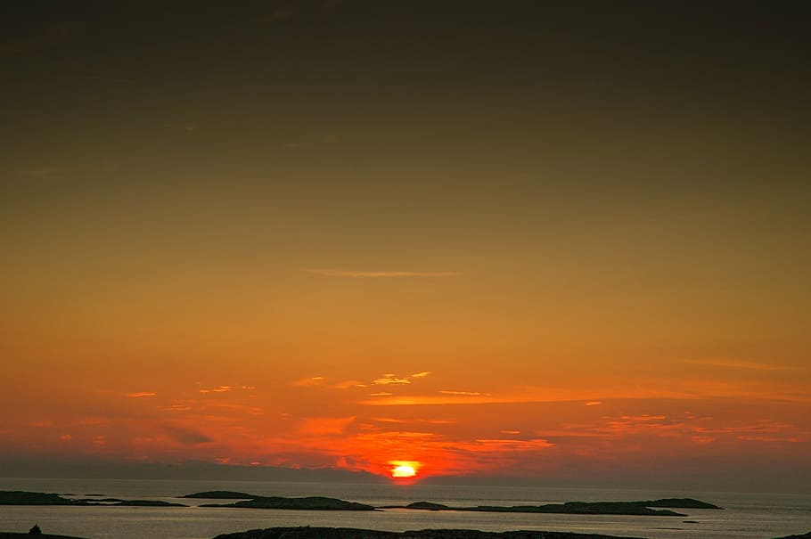 sunset, sky, evening, outdoor, dawn, sea, ocean, sweden, orange HD wallpaper