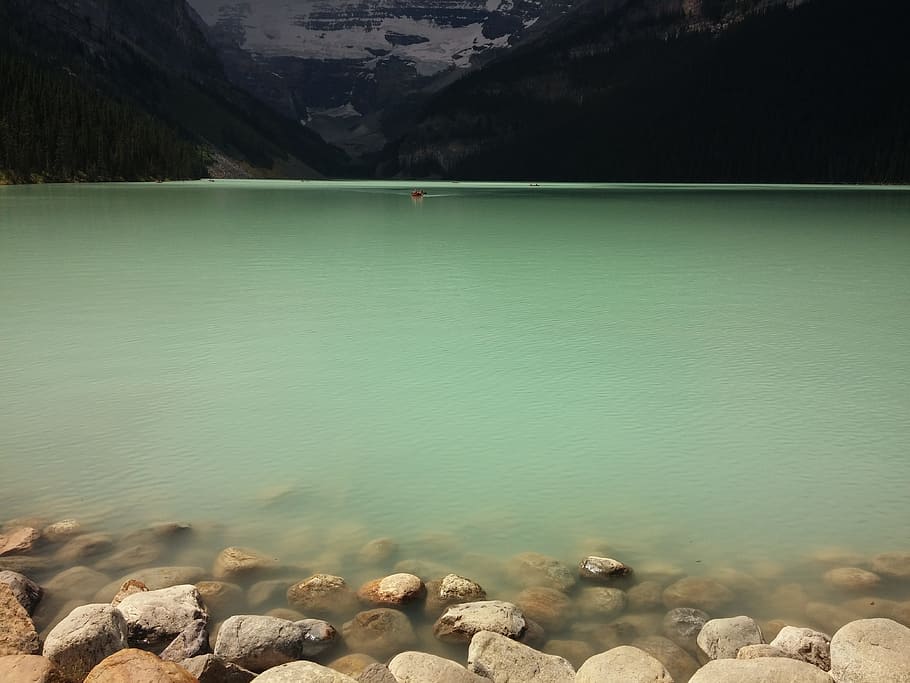 louise, canada, banff, water, beauty in nature, lake, rock HD wallpaper