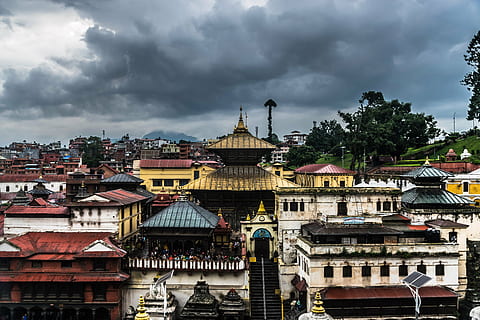 top view photography of houses during gray clouds, pashupatinath HD wallpaper