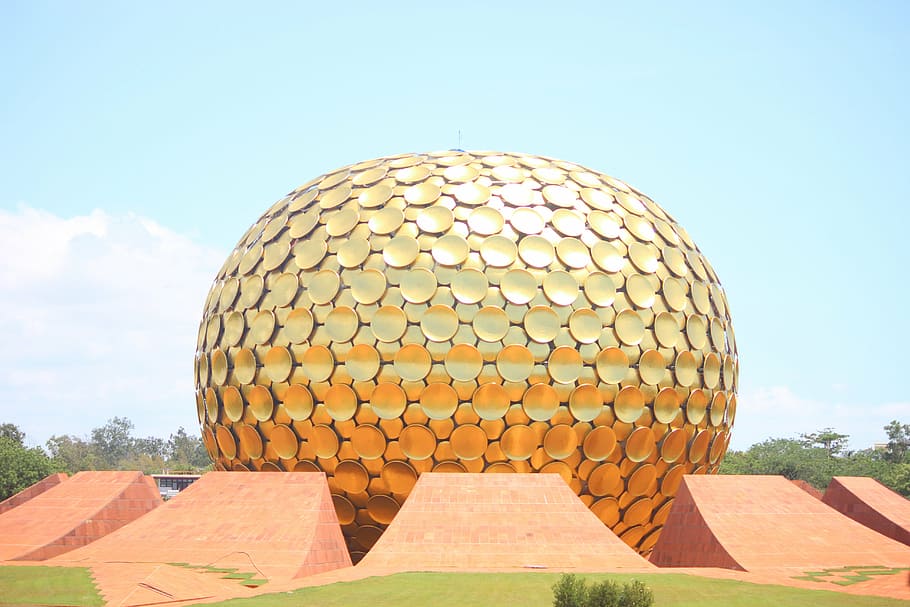 gold dome building, pondicherry, globe, round, symbol, puducherry