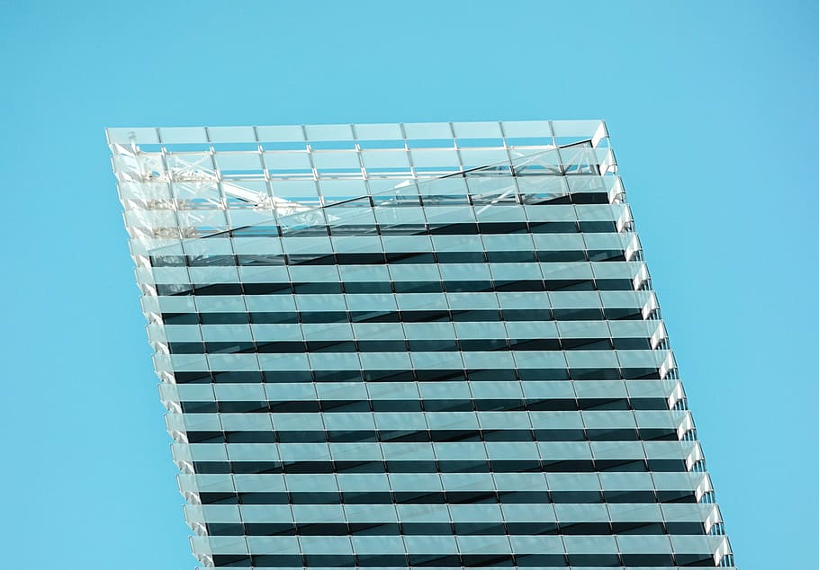 clear glass building under blue sky, worm, eye, view, high HD wallpaper