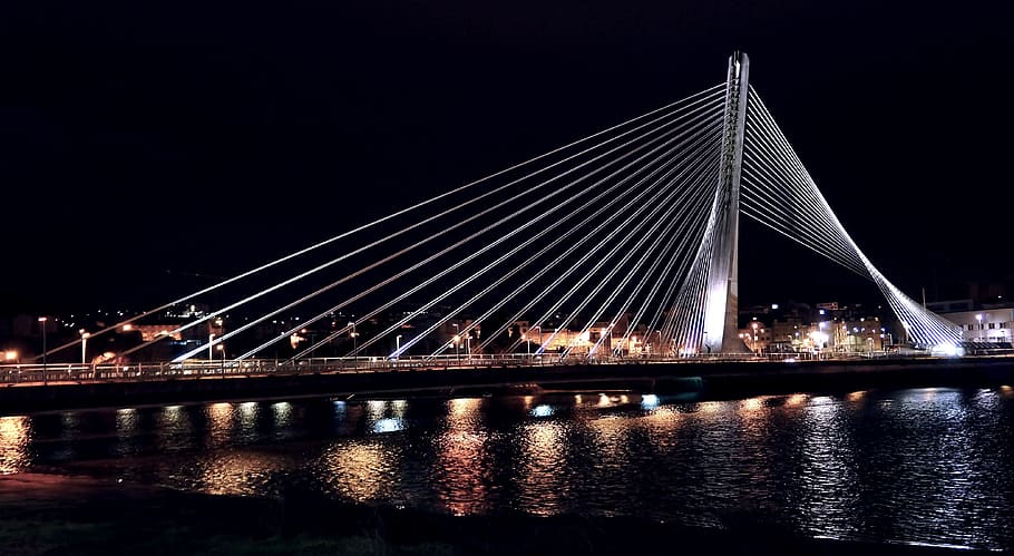 River, Water, Night, Dark, Light, Bridge, modern, architecture HD wallpaper